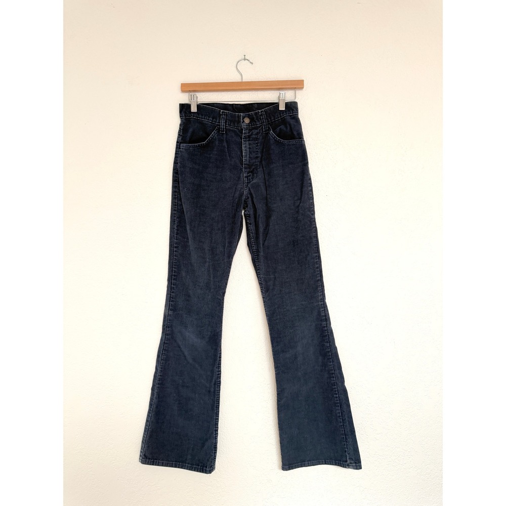 VINTAGE Levi's 70s Grey Blue Corduroy Boot Cut Pants White Tab RARE 28x33